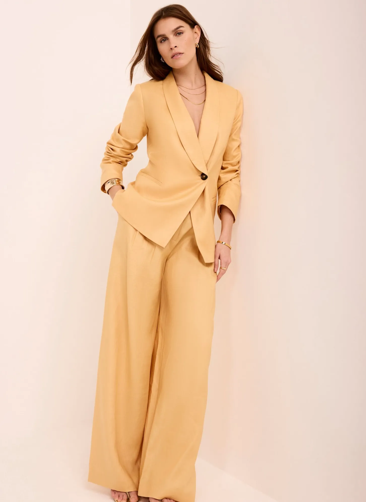 Yellow Ramie Single Breasted Blazer