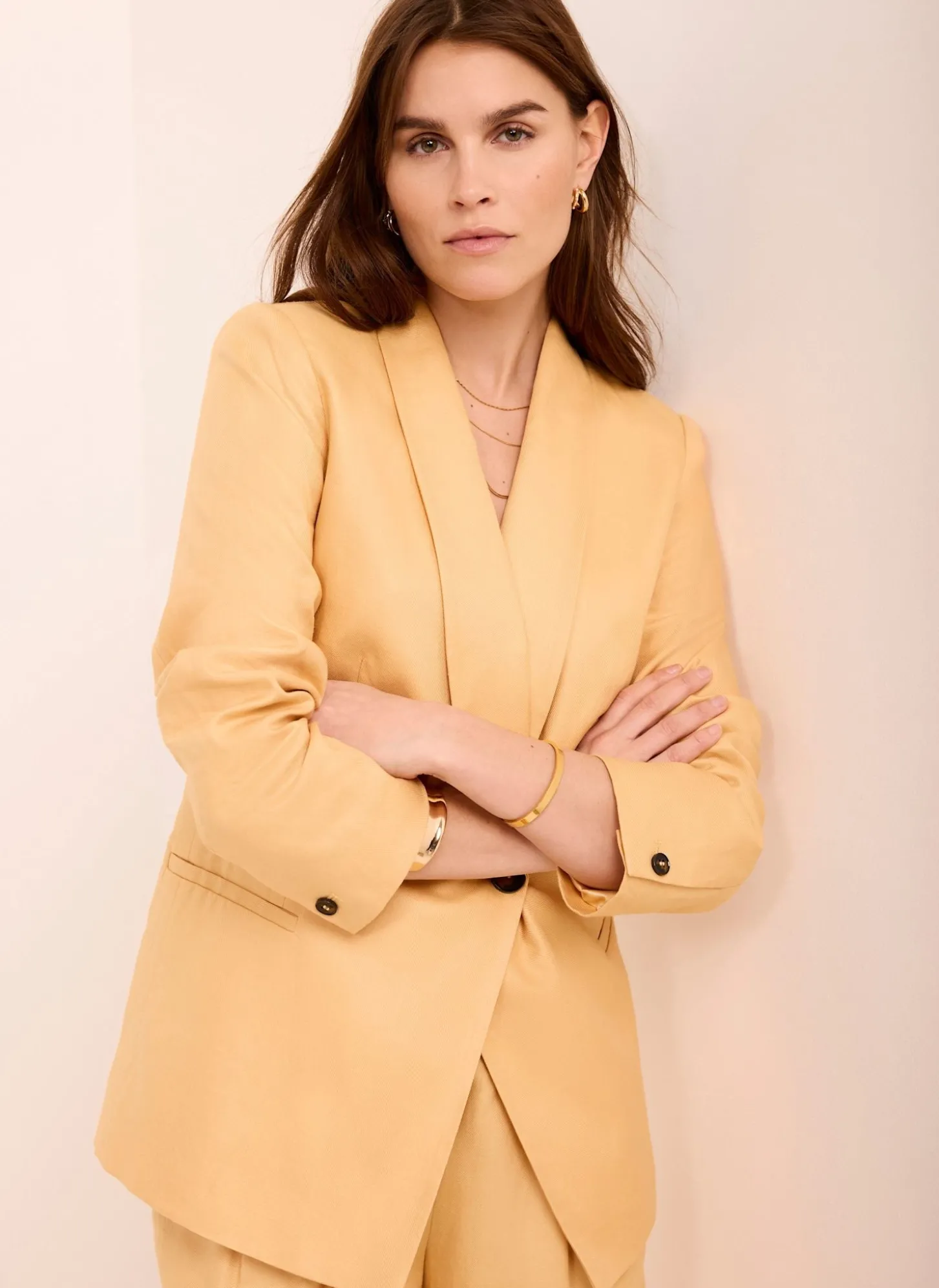 Yellow Ramie Single Breasted Blazer