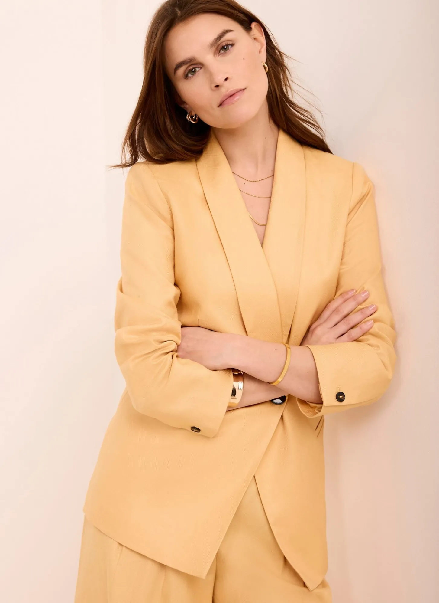 Yellow Ramie Single Breasted Blazer
