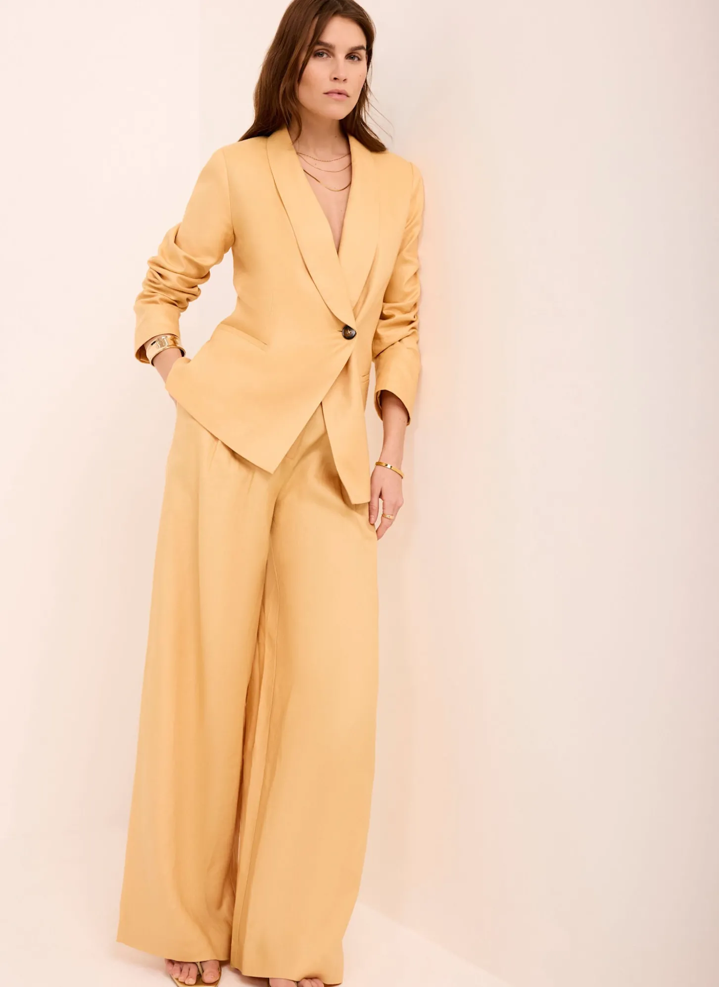 Yellow Ramie Single Breasted Blazer