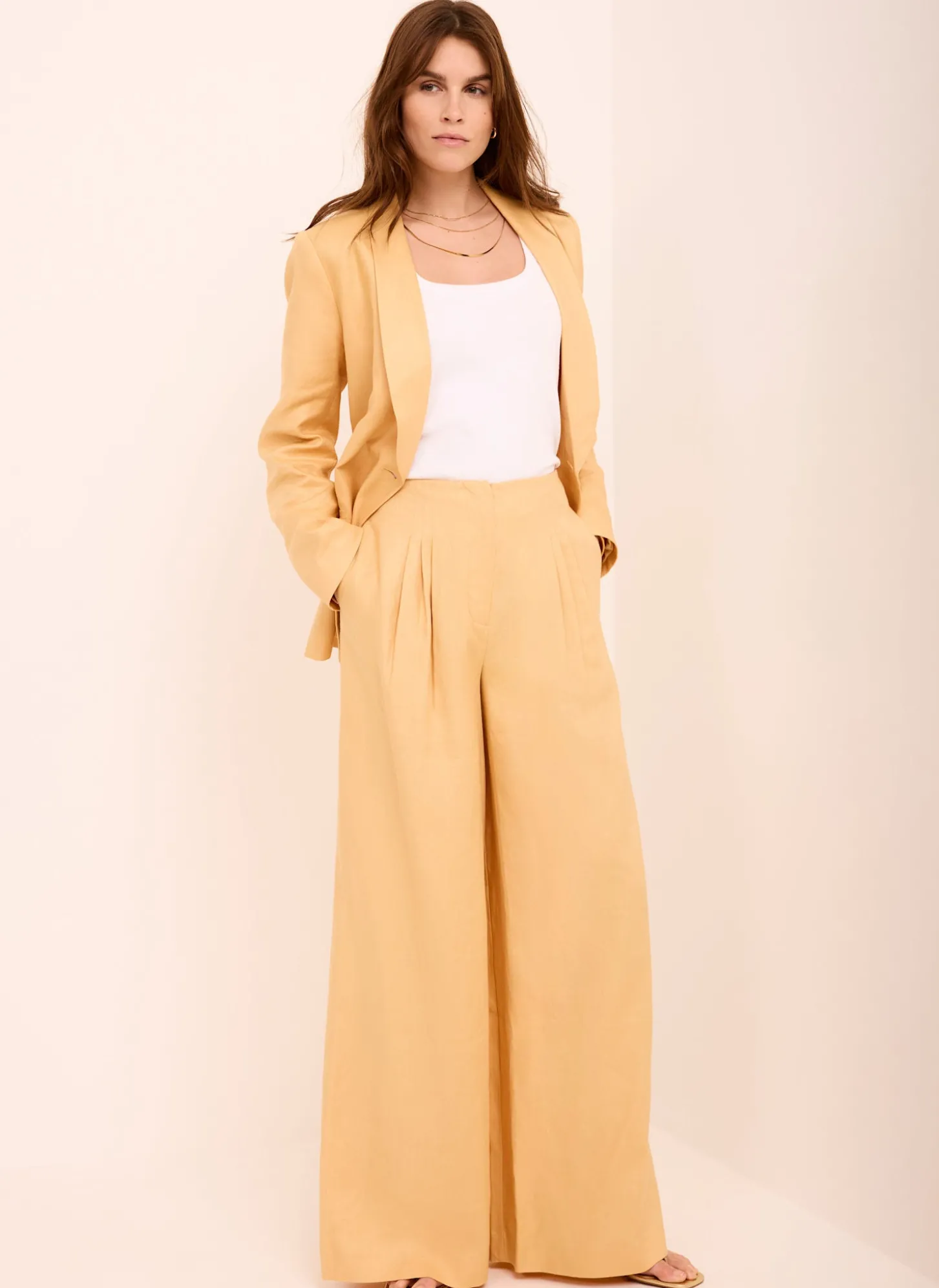 Yellow Ramie Wide Leg Trousers