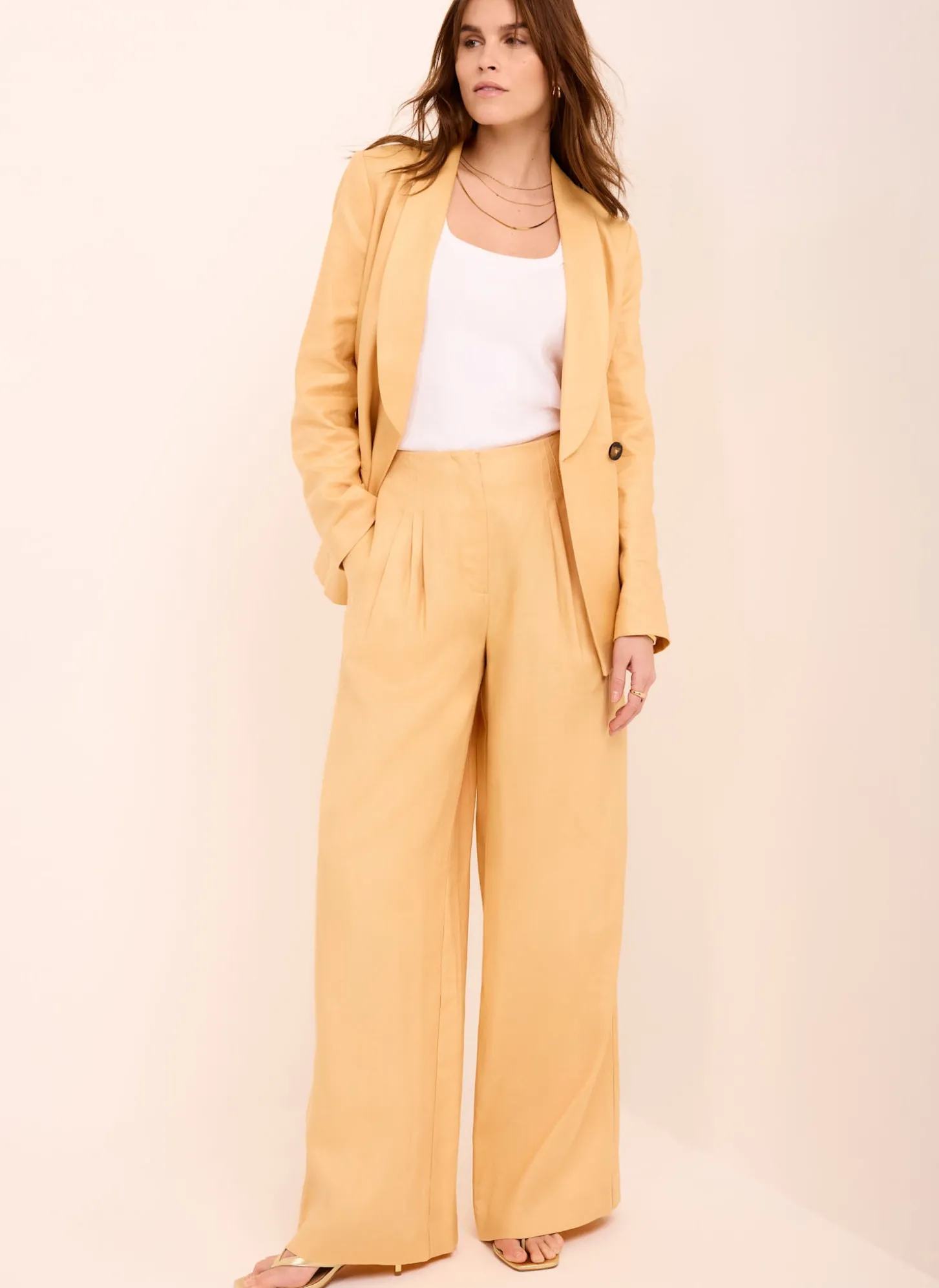 Yellow Ramie Wide Leg Trousers