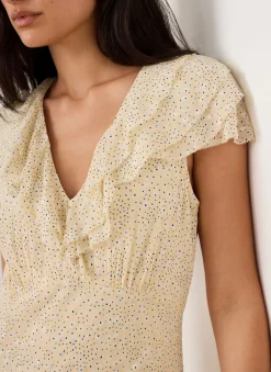 Yellow Ruffle Print Midi Dress