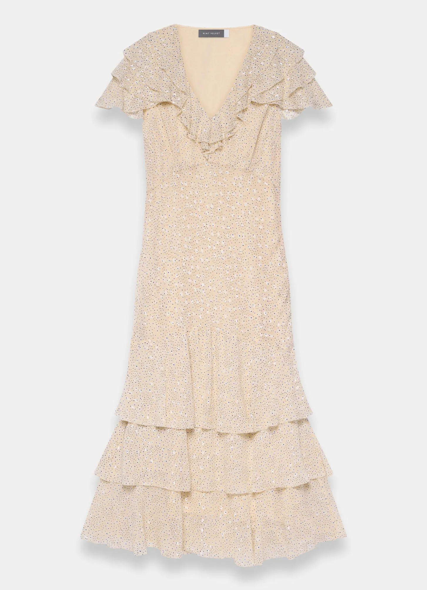 Yellow Ruffle Print Midi Dress