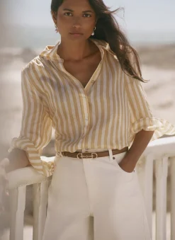 Yellow Striped Ruffle Detail Shirt