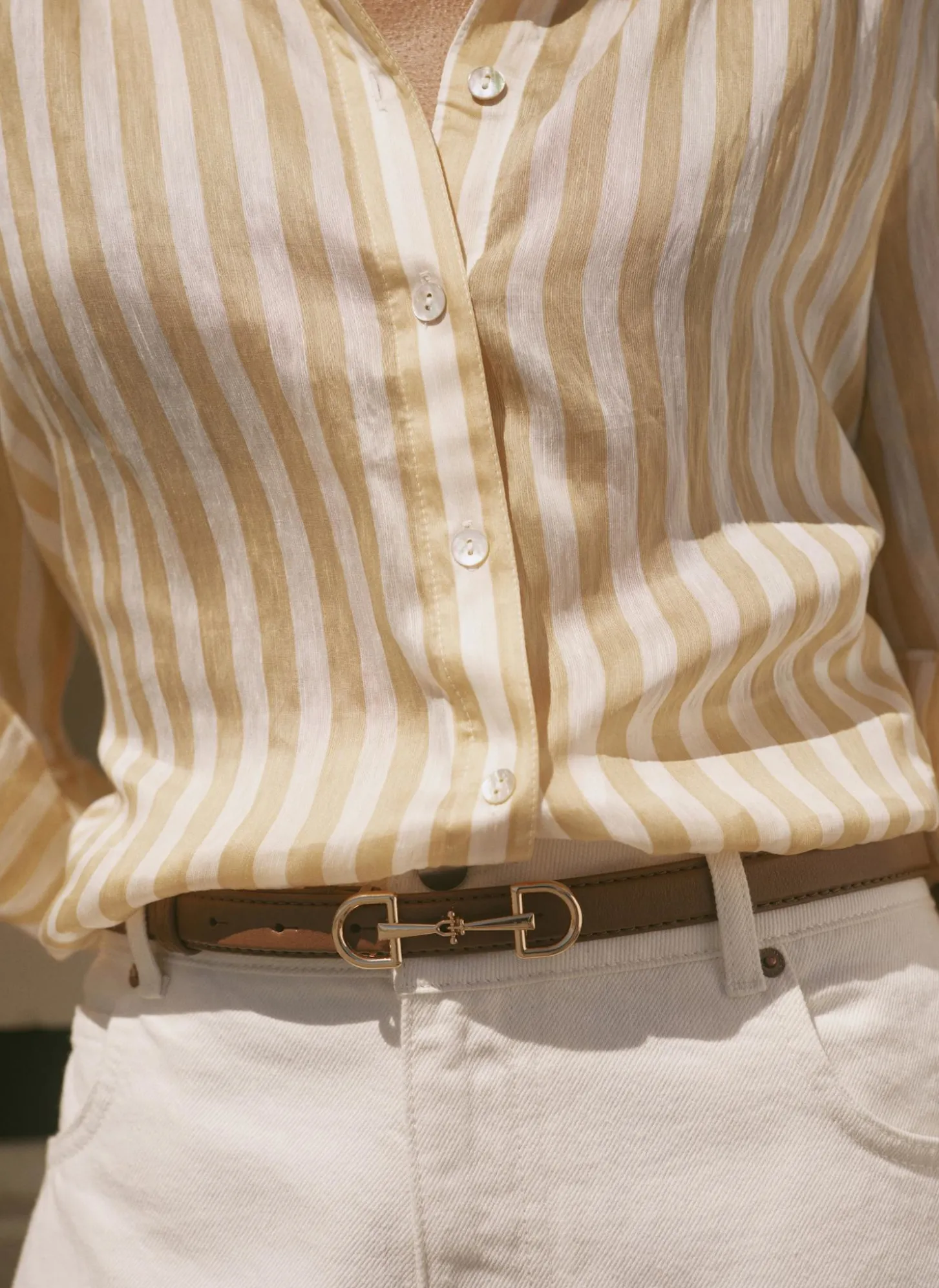 Yellow Striped Ruffle Detail Shirt