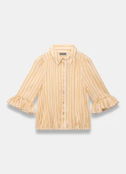 Yellow Striped Ruffle Detail Shirt