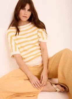 Yellow Striped Textured Knit Top