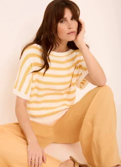 Yellow Striped Textured Knit Top